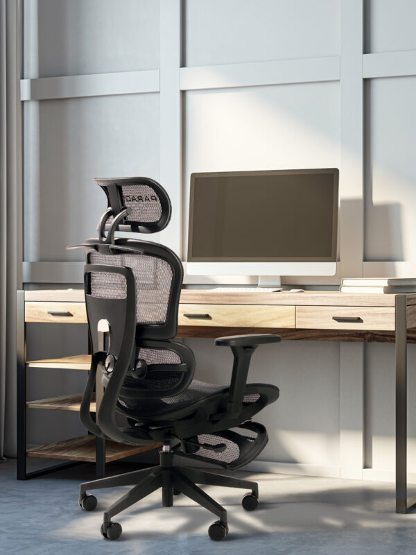 Sedia Ufficio Ergonomica In Mesh Nero Con Poggiapiedi E Supporto Lombare – Girevole Con Braccioli Regolabili E Funzione Basculante - 2