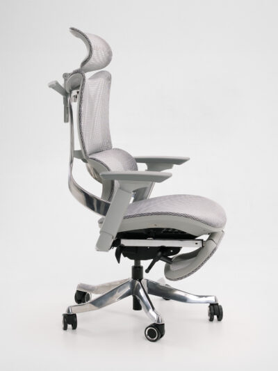 Paradox Ergo Milano Pro Grey — right side view showing Korean mesh backrest and aluminium frame